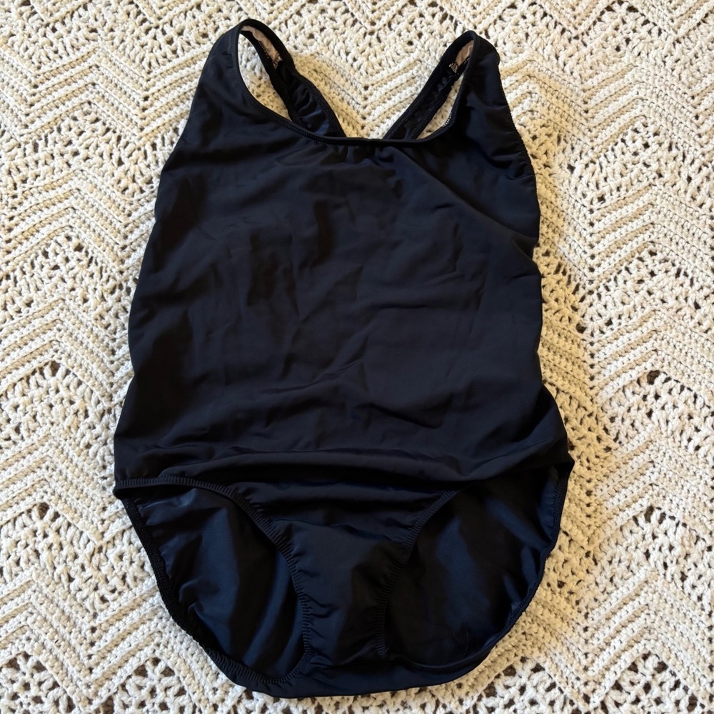 Meraki Wear Leotard Black Crisscross Back Inspirational Message Women's Size L